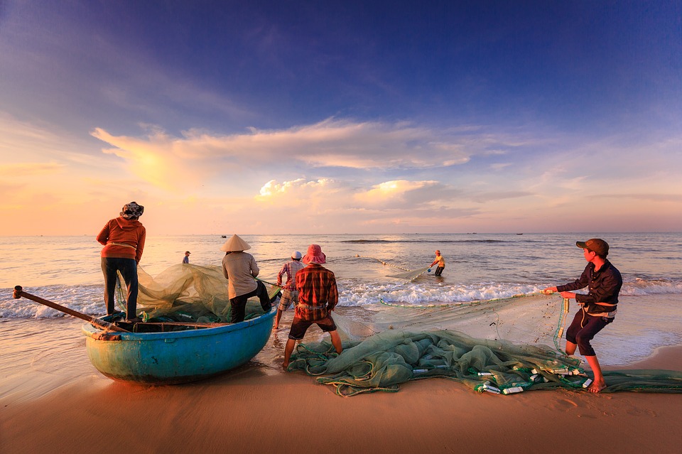 fishermen hauling their catch