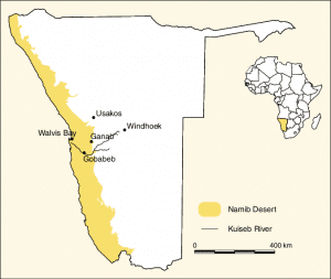 namib desert with landmarks and cities